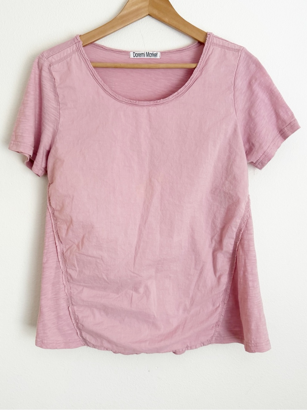 Doremi Market Pink Short Sleeve Slub Knit T Shirt Distressed Raw Korea K Fashion